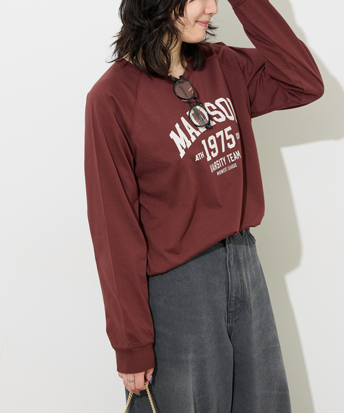JOURNAL STANDARD relume（ジャーナルスタンダード　レリューム）の「《追加》ラグランスリーブカレッジロングスリーブTEE（Tシャツ/カットソー・レディース・ボルドー/チョコ/ホワイト×ホワイト/ブラックミックス・FREE）」の14枚目の写真