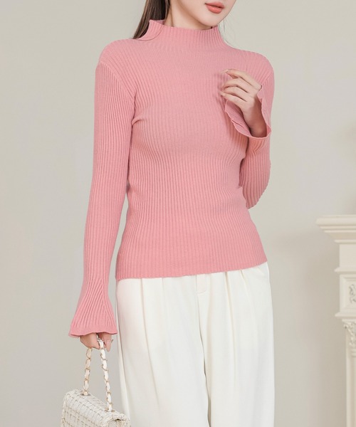 Anely（アネリー）の「オフネック パワーショルダー フレア袖 リブ ニット トップス（ニット/セーター・レディース・グレー/ピンク/ホワイト/ブラック・FREE）」の11枚目の写真