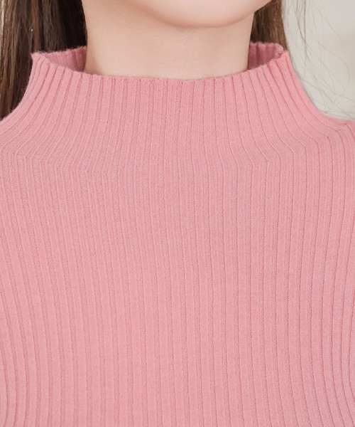 セール】オフネック パワーショルダー フレア袖 リブ ニット トップス