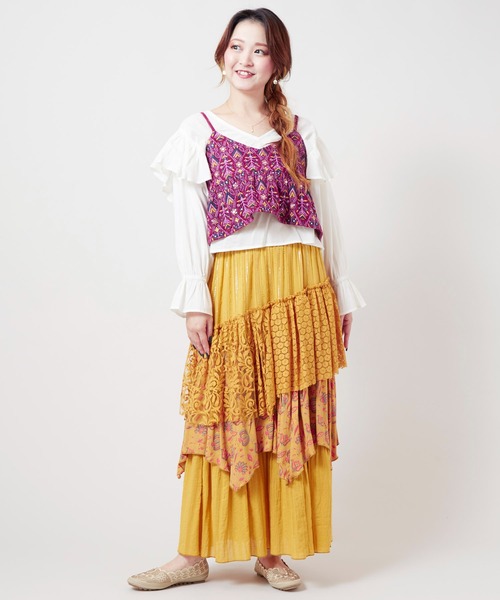 チャイハネ(チャイハネ)の「【チャイハネ】ブライド刺繍キャミソール(キャミソール・レディース・グリーン/ピンク・FREE)」の7枚目の写真