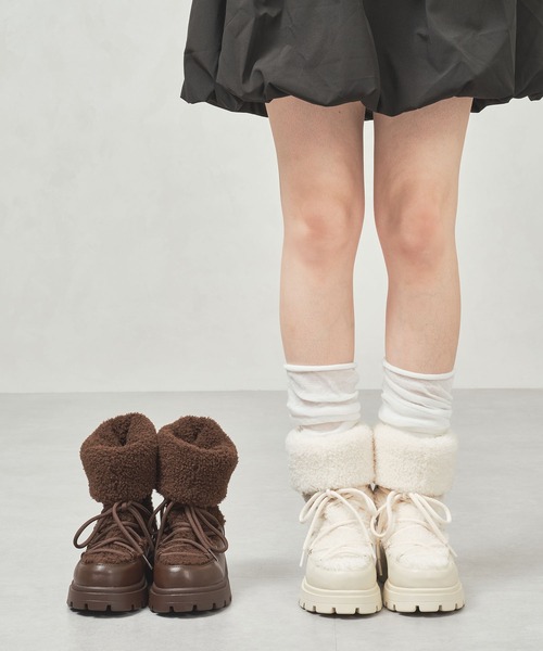 セール】防寒 ふわふわ 厚底 ボアレースアップショートブーツ/51419