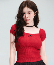 CNVS（ベティ ブープ）の「Betty Boop Square Neck Tight Knit_Red（Tシャツ/カットソー）」
