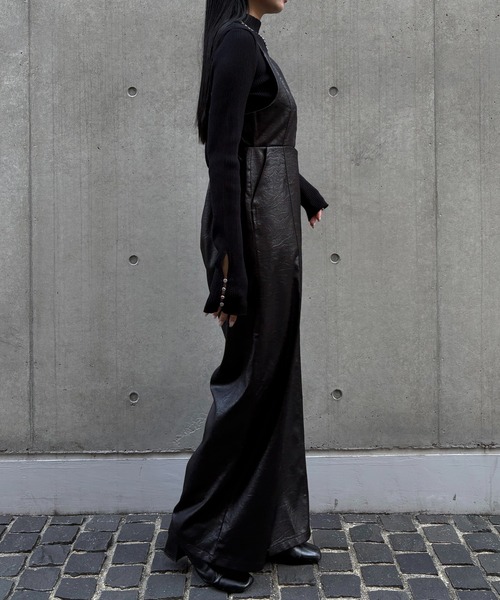 &g'aime（アンジェム）の「【&ｇ'aime 】 レザーライクオールインワン　Leather Like All In One（サロペット/オーバーオール・レディース・ブラック/ホワイト系その他・FREE）」の15枚目の写真