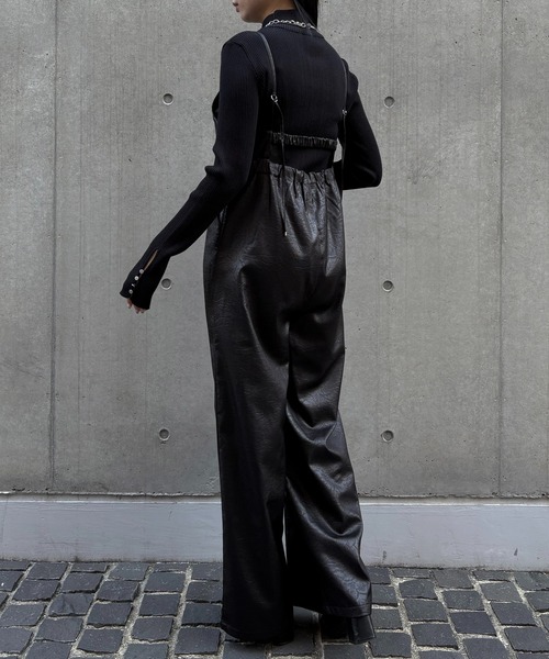 &g'aime（アンジェム）の「【&ｇ'aime 】 レザーライクオールインワン　Leather Like All In One（サロペット/オーバーオール・レディース・ブラック/ホワイト系その他・FREE）」の17枚目の写真