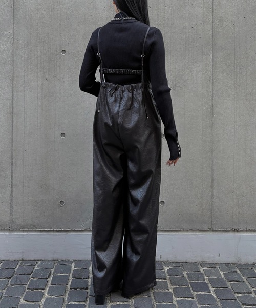 &g'aime（アンジェム）の「【&ｇ'aime 】 レザーライクオールインワン　Leather Like All In One（サロペット/オーバーオール・レディース・ブラック/ホワイト系その他・FREE）」の19枚目の写真