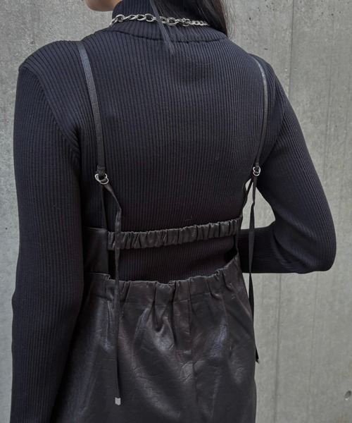 &g'aime（アンジェム）の「【&ｇ'aime 】 レザーライクオールインワン　Leather Like All In One（サロペット/オーバーオール・レディース・ブラック/ホワイト系その他・FREE）」の10枚目の写真