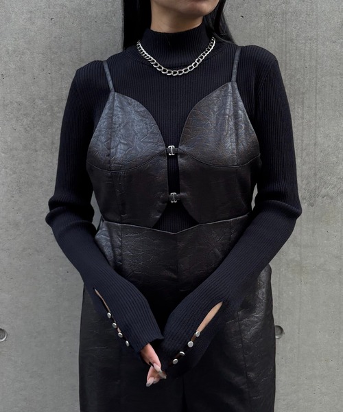 &g'aime（アンジェム）の「【&ｇ'aime 】 レザーライクオールインワン　Leather Like All In One（サロペット/オーバーオール・レディース・ブラック/ホワイト系その他・FREE）」の9枚目の写真