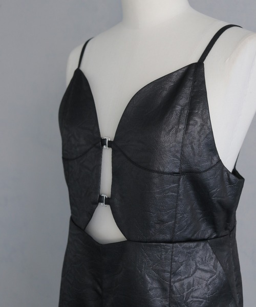 &g'aime（アンジェム）の「【&ｇ'aime 】 レザーライクオールインワン　Leather Like All In One（サロペット/オーバーオール・レディース・ブラック/ホワイト系その他・FREE）」の5枚目の写真