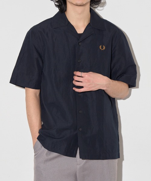 FRED PERRY（フレッドペリー）の「【FRED PERRY】LINEN BLEND REVERE COLLAR SHIRT コットンリネンオープンカラー半袖シャツ M9894（シャツ/ブラウス・メンズ・ホワイト/ブラック/ダークネイビー・XL/L/M/S）」の5枚目の写真