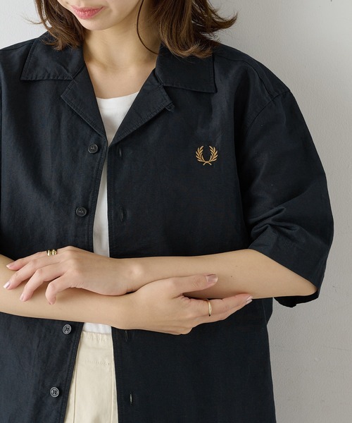 FRED PERRY（フレッドペリー）の「【FRED PERRY】LINEN BLEND REVERE COLLAR SHIRT コットンリネンオープンカラー半袖シャツ M9894（シャツ/ブラウス・メンズ・ホワイト/ブラック/ダークネイビー・XL/L/M/S）」の9枚目の写真