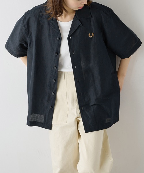 FRED PERRY（フレッドペリー）の「【FRED PERRY】LINEN BLEND REVERE COLLAR SHIRT コットンリネンオープンカラー半袖シャツ M9894（シャツ/ブラウス・メンズ・ホワイト/ブラック/ダークネイビー・XL/L/M/S）」の11枚目の写真