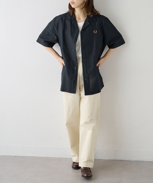 FRED PERRY（フレッドペリー）の「【FRED PERRY】LINEN BLEND REVERE COLLAR SHIRT コットンリネンオープンカラー半袖シャツ M9894（シャツ/ブラウス・メンズ・ホワイト/ブラック/ダークネイビー・XL/L/M/S）」の17枚目の写真