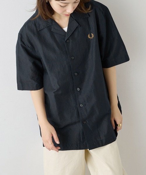 FRED PERRY（フレッドペリー）の「【FRED PERRY】LINEN BLEND REVERE COLLAR SHIRT コットンリネンオープンカラー半袖シャツ M9894（シャツ/ブラウス・メンズ・ホワイト/ブラック/ダークネイビー・XL/L/M/S）」の12枚目の写真