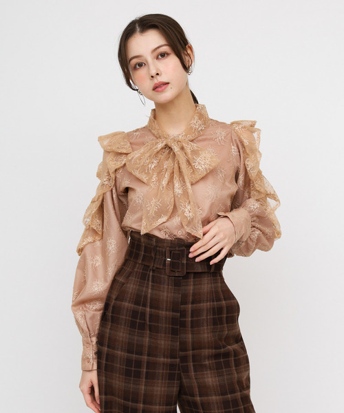 ROYAL PARTY（ロイヤルパーティー）の「レースコールドショルダーリボンブラウス（シャツ/ブラウス・レディース・ブラック/オフホワイト/ベージュ・FREE）」の13枚目の写真