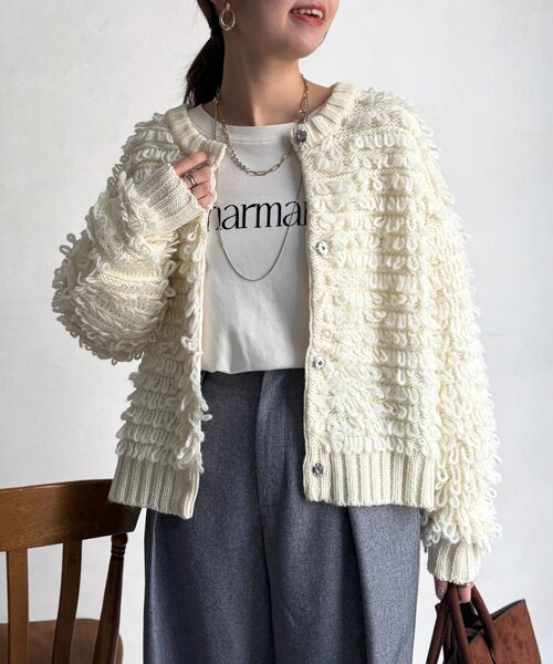 Chez toi（シェトワ）の「ループヤーンカーデ（カーディガン/ボレロ・レディース・チャコールグレー/ホワイト・FREE）」の3枚目の写真