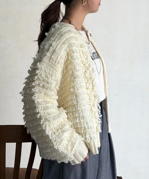 Chez toi（シェトワ）の「ループヤーンカーデ（カーディガン/ボレロ・レディース・チャコールグレー/ホワイト・FREE）」の5枚目の写真