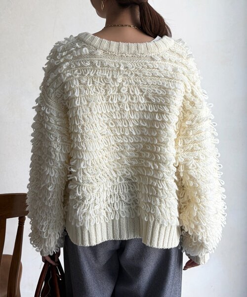 Chez toi（シェトワ）の「ループヤーンカーデ（カーディガン/ボレロ・レディース・チャコールグレー/ホワイト・FREE）」の6枚目の写真