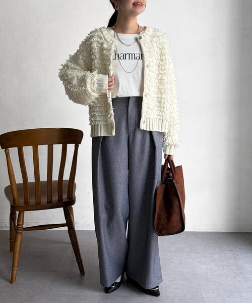 Chez toi（シェトワ）の「ループヤーンカーデ（カーディガン/ボレロ・レディース・チャコールグレー/ホワイト・FREE）」の7枚目の写真