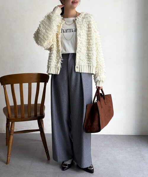 Chez toi（シェトワ）の「ループヤーンカーデ（カーディガン/ボレロ・レディース・チャコールグレー/ホワイト・FREE）」の8枚目の写真