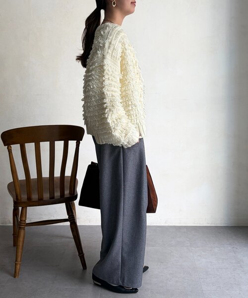Chez toi（シェトワ）の「ループヤーンカーデ（カーディガン/ボレロ・レディース・チャコールグレー/ホワイト・FREE）」の9枚目の写真