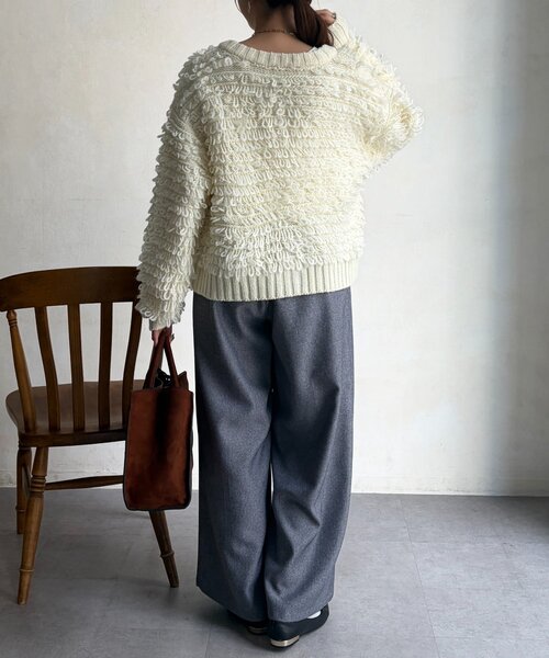 Chez toi（シェトワ）の「ループヤーンカーデ（カーディガン/ボレロ・レディース・チャコールグレー/ホワイト・FREE）」の10枚目の写真