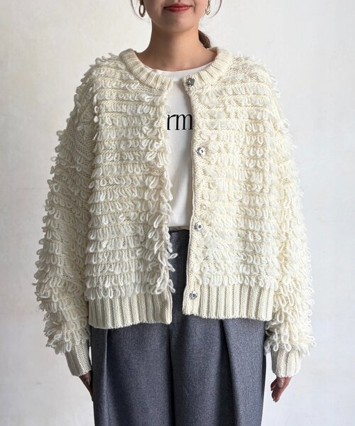 Chez toi（シェトワ）の「ループヤーンカーデ（カーディガン/ボレロ・レディース・チャコールグレー/ホワイト・FREE）」の11枚目の写真