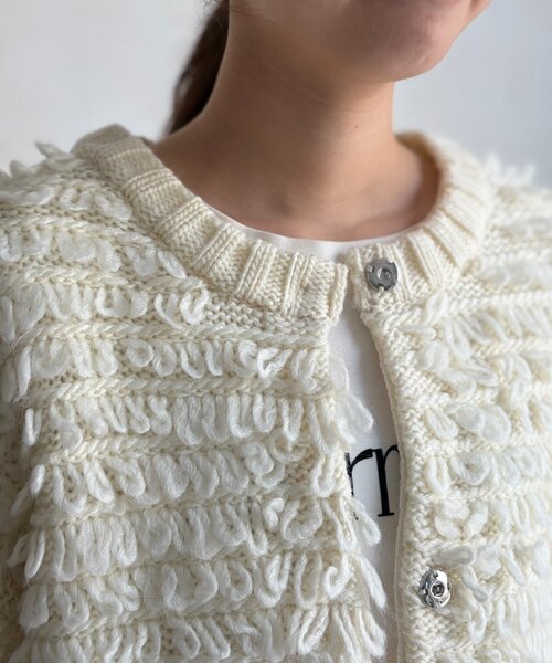 Chez toi（シェトワ）の「ループヤーンカーデ（カーディガン/ボレロ・レディース・チャコールグレー/ホワイト・FREE）」の13枚目の写真