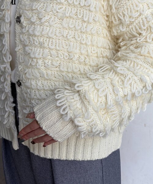 Chez toi（シェトワ）の「ループヤーンカーデ（カーディガン/ボレロ・レディース・チャコールグレー/ホワイト・FREE）」の14枚目の写真