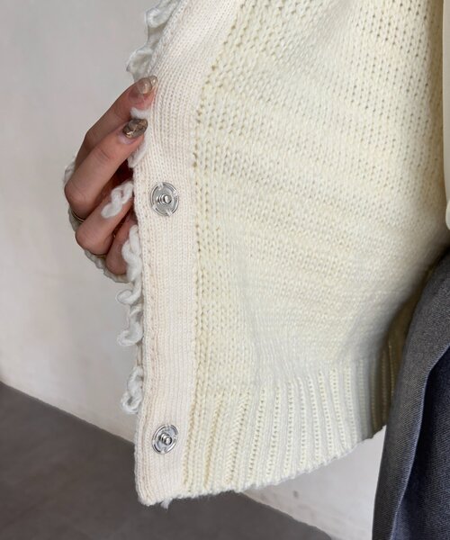 Chez toi（シェトワ）の「ループヤーンカーデ（カーディガン/ボレロ・レディース・チャコールグレー/ホワイト・FREE）」の16枚目の写真