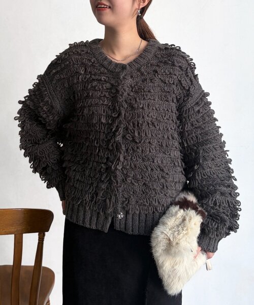 Chez toi（シェトワ）の「ループヤーンカーデ（カーディガン/ボレロ・レディース・チャコールグレー/ホワイト・FREE）」の17枚目の写真