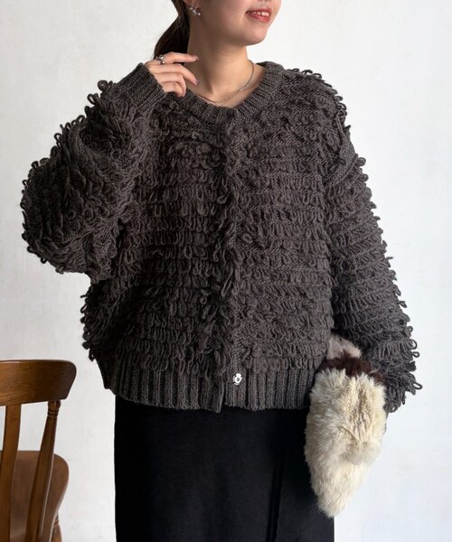 Chez toi（シェトワ）の「ループヤーンカーデ（カーディガン/ボレロ・レディース・チャコールグレー/ホワイト・FREE）」の18枚目の写真