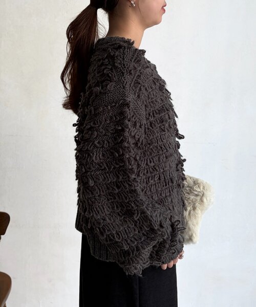 Chez toi（シェトワ）の「ループヤーンカーデ（カーディガン/ボレロ・レディース・チャコールグレー/ホワイト・FREE）」の19枚目の写真