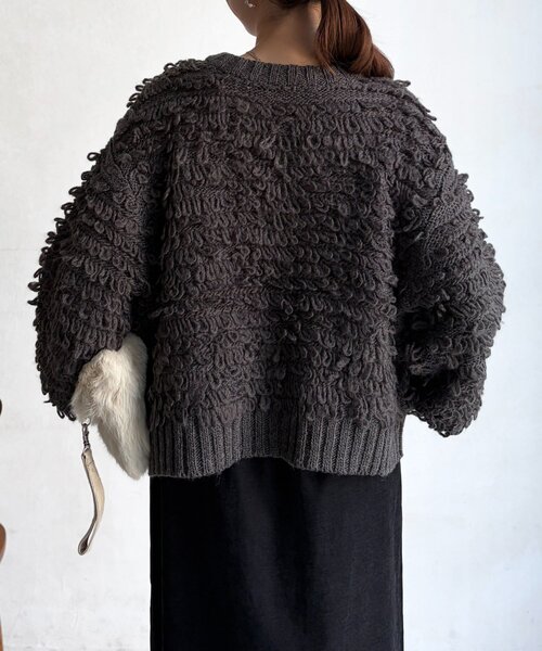 Chez toi（シェトワ）の「ループヤーンカーデ（カーディガン/ボレロ・レディース・チャコールグレー/ホワイト・FREE）」の20枚目の写真