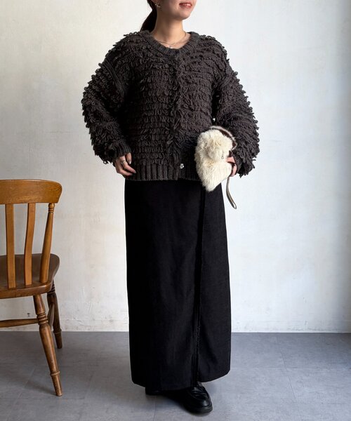 Chez toi（シェトワ）の「ループヤーンカーデ（カーディガン/ボレロ・レディース・チャコールグレー/ホワイト・FREE）」の21枚目の写真