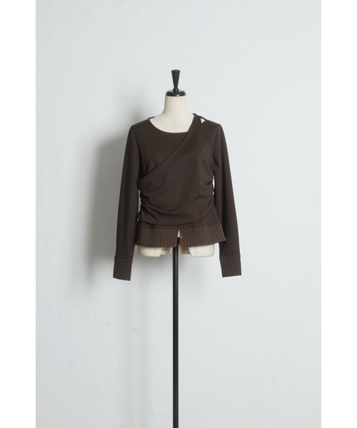 ARVELLIA(アルベリア)の「ASYM STRIPE DREAPE TOP(Tシャツ/カットソー・レディース・ブラウン/グレー・M)」の7枚目の写真