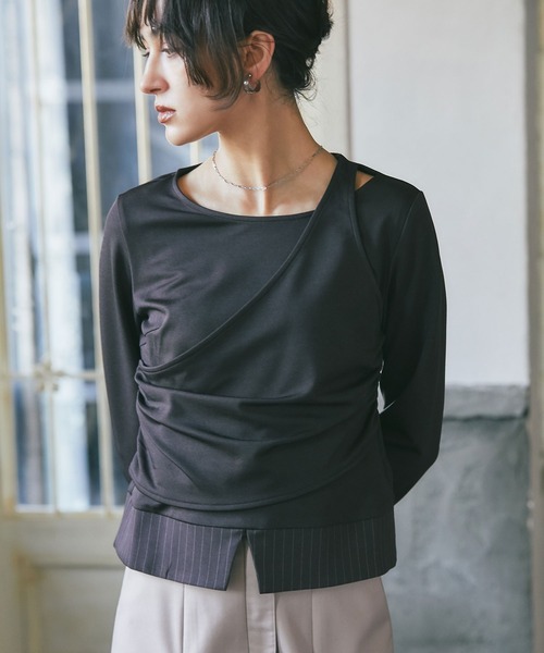 ARVELLIA(アルベリア)の「ASYM STRIPE DREAPE TOP(Tシャツ/カットソー・レディース・ブラウン/グレー・M)」の22枚目の写真