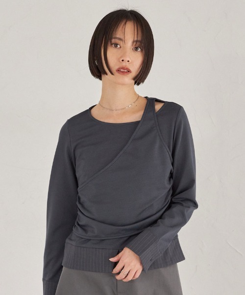 ARVELLIA(アルベリア)の「ASYM STRIPE DREAPE TOP(Tシャツ/カットソー・レディース・ブラウン/グレー・M)」の13枚目の写真