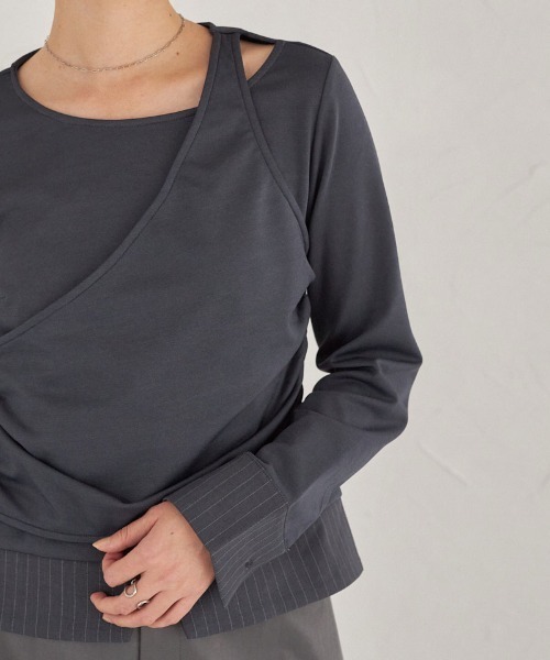 ARVELLIA(アルベリア)の「ASYM STRIPE DREAPE TOP(Tシャツ/カットソー・レディース・ブラウン/グレー・M)」の14枚目の写真