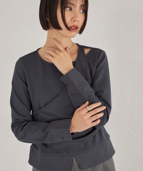 ARVELLIA(アルベリア)の「ASYM STRIPE DREAPE TOP(Tシャツ/カットソー・レディース・ブラウン/グレー・M)」の17枚目の写真