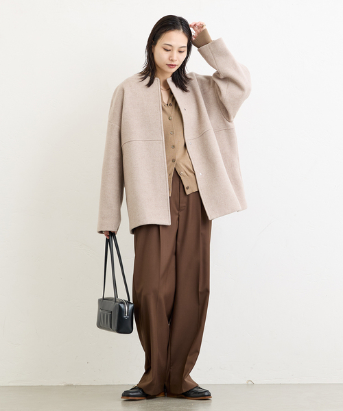 JOURNAL STANDARD（ジャーナルスタンダード）の「《追加4》スーパー140ビーバーノーカラーショートコート（ノーカラーコート・レディース・ブラック/ベージュ系その他/グレー・36/38）」の10枚目の写真