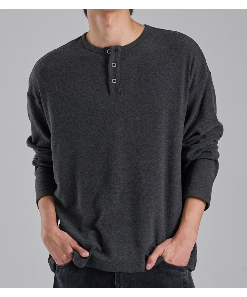 BUTTON SEOUL(ボタンソウル)の「エココージー ヘンリーネックニットTシャツ(ダークグレー)(Tシャツ/カットソー・メンズ・その他・MEDIUM/LARGE/X-LARGE)」の6枚目の写真