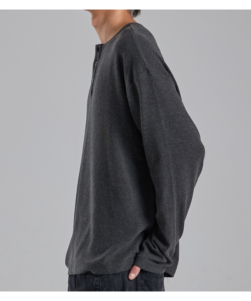 BUTTON SEOUL(ボタンソウル)の「エココージー ヘンリーネックニットTシャツ(ダークグレー)(Tシャツ/カットソー・メンズ・その他・MEDIUM/LARGE/X-LARGE)」の7枚目の写真