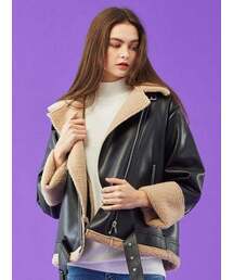 WOMEN オーバーフィット マスタングフリースジャケット Black_Beige