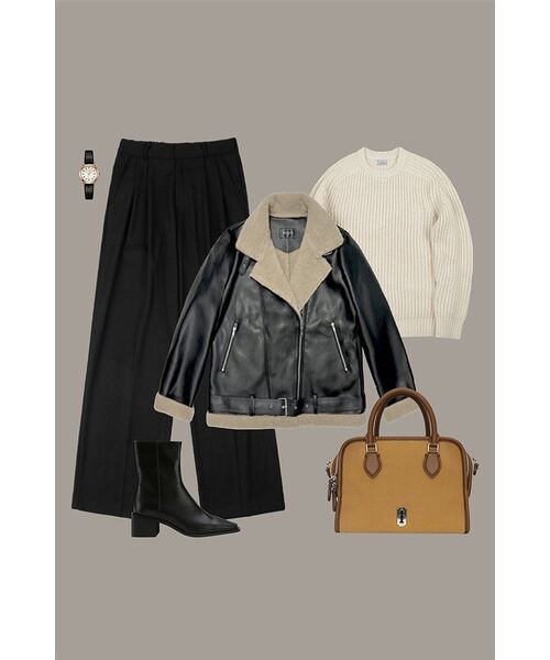 KOLEAT(コレット)の「WOMEN オーバーフィット マスタングフリースジャケット Black_Beige(ムートンコート・レディース・ベージュ×ブラック・FREE)」の4枚目の写真