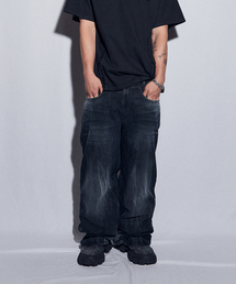 BLR（ビーエルアール）の「Crack Washed Wide Denim Pants Dark Blue（デニムパンツ）」