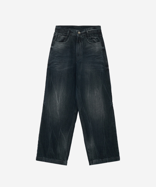 BLR（ビーエルアール）の「Crack Washed Wide Denim Pants Dark Blue（デニムパンツ・メンズ・その他・X-SMALL/LARGE/MEDIUM/SMALL）」の2枚目の写真