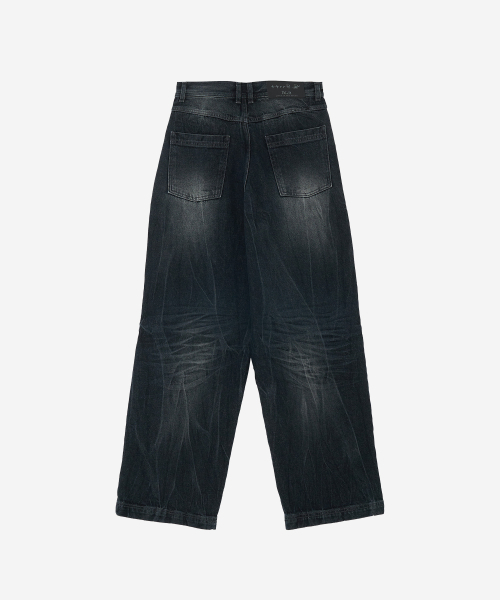 BLR（ビーエルアール）の「Crack Washed Wide Denim Pants Dark Blue（デニムパンツ・メンズ・その他・X-SMALL/LARGE/MEDIUM/SMALL）」の3枚目の写真