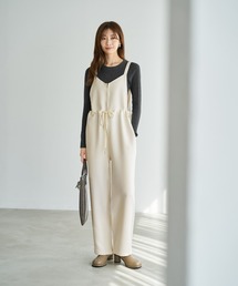 フロントVライン厚地ツイルサロペット