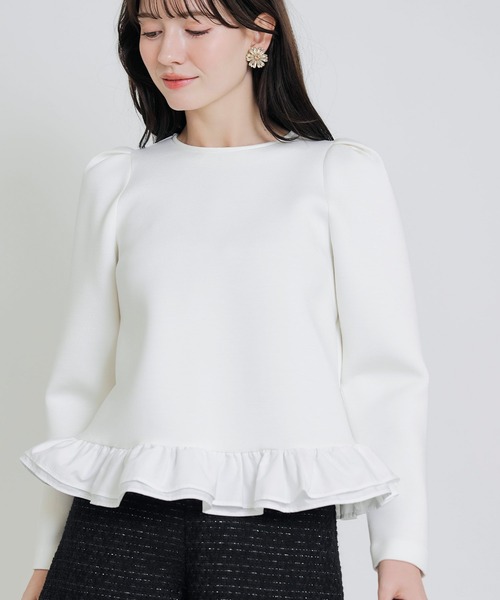 PICCIN PERLA(ピッチンペルラ)の「裾フリルギャザースリーブプルオーバー(Tシャツ/カットソー・レディース・オフホワイト/ブラック・M)」の19枚目の写真
