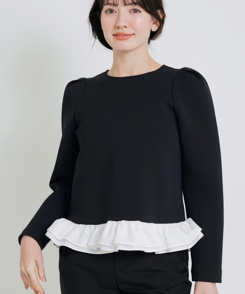 PICCIN PERLA(ピッチンペルラ)の「裾フリルギャザースリーブプルオーバー(Tシャツ/カットソー・レディース・オフホワイト/ブラック・M)」の6枚目の写真